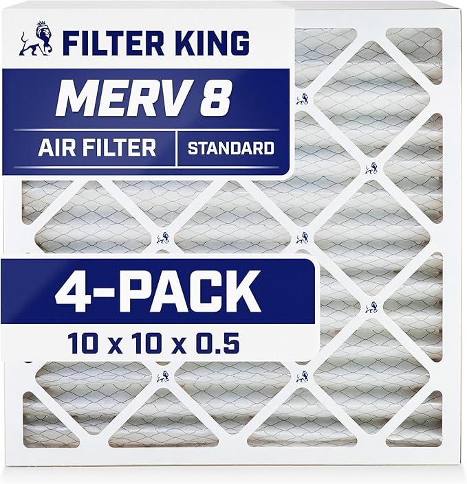 Filter King 10x10x0.5 Air Filter | 4-PACK | MERV 8 HVAC Pleated A/C Furnace Filters | MADE IN USA | Actual Size: 10 x 10 x 0.5"