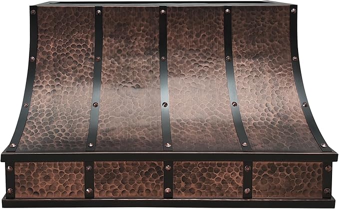 CT Copper Tailor Sloped Copper Vent Hood Wall Mount,36'' W,27''H, 610 CFM Exhaust Fan,Stainless Steel Vent,LED Light,Dishwasher-Safe Baffle Filters,VH8TR1