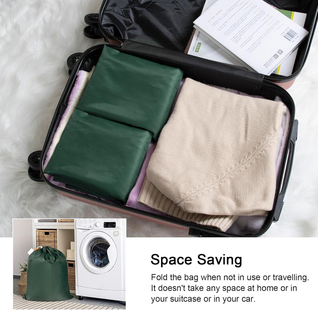 Polecasa Small Heavy Duty Laundry Bag with 130gsm Tear Resistant Fabric and Handles, Easy to Carry Durable Dirty Clothes Drawstring Bag, Perfect for College Dorm, Travel 21”x24”, Green