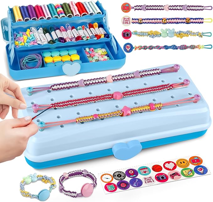Cmiolacuna Friendship Bracelet Making Kit for Girls, 3-Layer Storage Box Arts and Crafts Bracelets Jewelry String Maker Kit Ages 8-12,Best Christmas Birthday Gift for Girls 6 7 8 9 10 11 12 Year Old