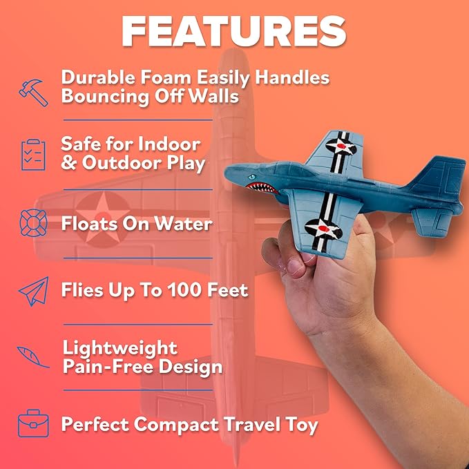 Foam Airplanes for Kids: Airplane Toy Glider Plane Styrofoam Airplanes - Best Stocking Stuffers for Boys for All Ages 4 5 6 7 8 9 Year Old - Outside Toys Air Planes Outdoor Army Toys for Kids Presents