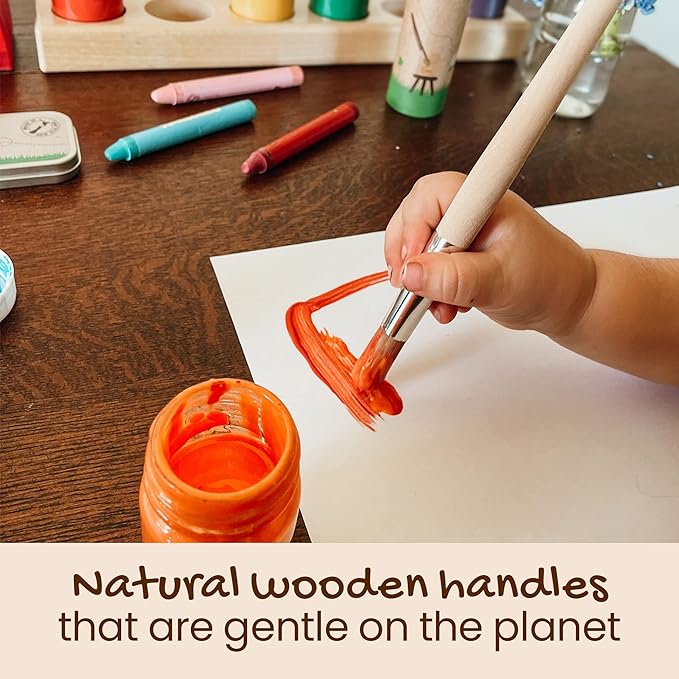 Honeysticks Jumbo Paint Brush Set - 3 Pack. Jumbo Paint Brushes for Kids with a Large Wood Handle for Easy Grip. Perfect for Toddler and Preschool Painting. Handy Storage Container. Vegan.