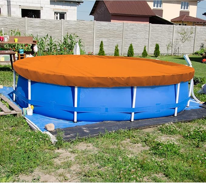 ECOOPTS 9 ft Round Pool Cover for Above Ground Pools, Swimming Pool Cover Protector Winter Safety Cover (Orange)