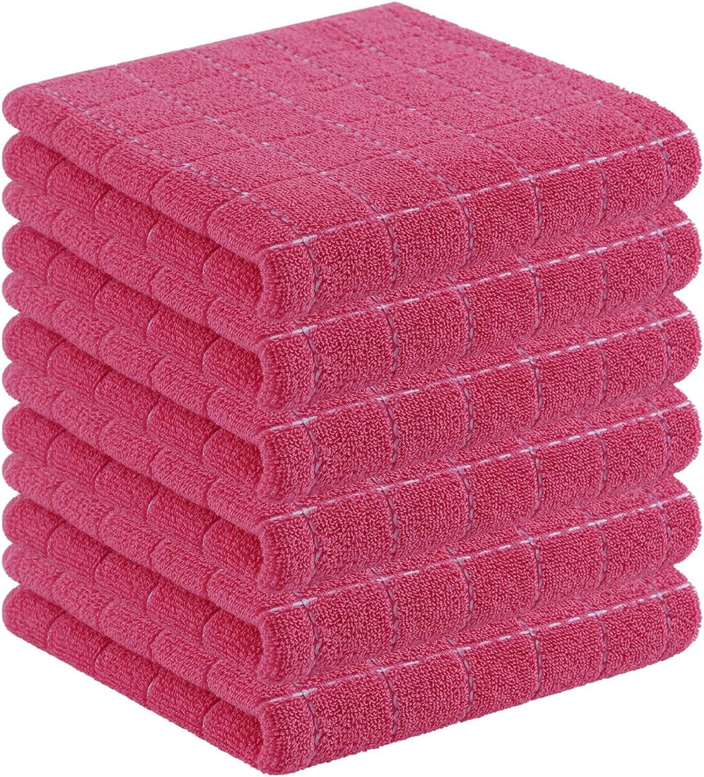 Homaxy 100% Cotton Terry Kitchen Towels(Rose Red, 13 x 28 inches), Checkered Designed, Soft and Super Absorbent Dish Towels, 6 Pack