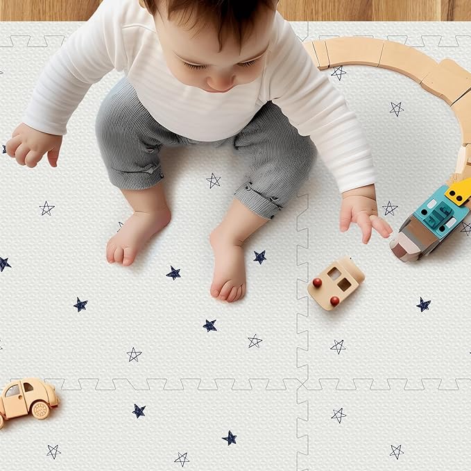 Baby Foam Play Mat, PIGLOG 72x48 Baby Crawling Mat, Floor Mats for Kids for Infants with Interlocking Floor Tiles, Toddler Playmats for Indoor and Outdoor, Easy to Clean Playroom Mats, Star