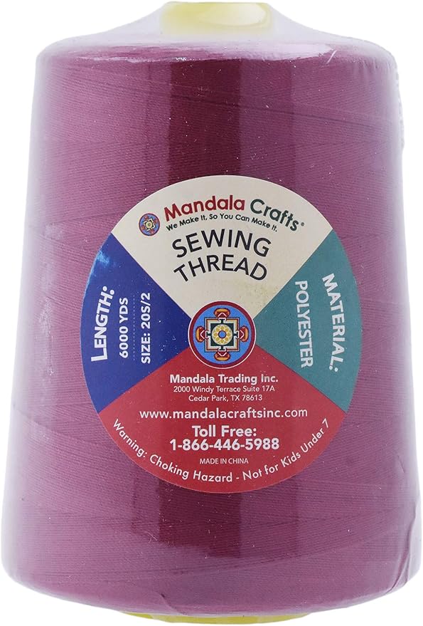 Mandala Crafts 4 Pack of Serger Threads Cones Spools - 20S/2 24000 Yards Polyester Maroon Threads for Sergers Machine and Overlock Quilting Sewing Machine
