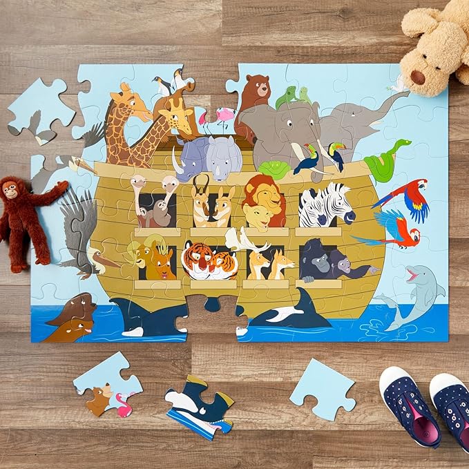 48 Piece Jumbo Floor Puzzle for Kids Ages 3-5 and 4-8, 2x3 Feet Giant Jigsaw Puzzles for Toddler Preschool Learning, Noah's Ark