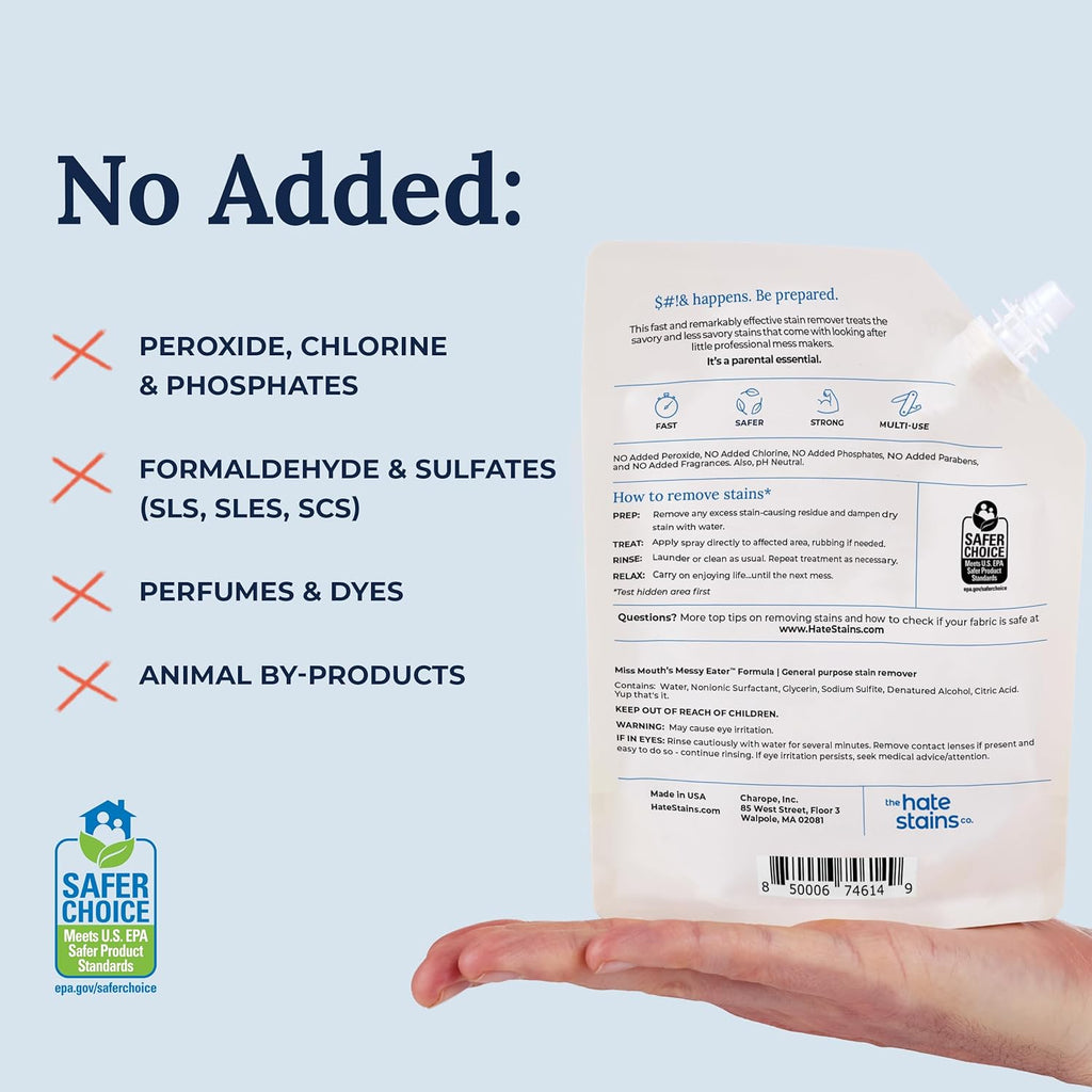 Miss Mouth's Messy Eater Stain Treater - 16oz Refill - Newborn & Baby Essentials - No Dry Cleaning Food, Grease, Coffee Off Laundry, Underwear, Fabric