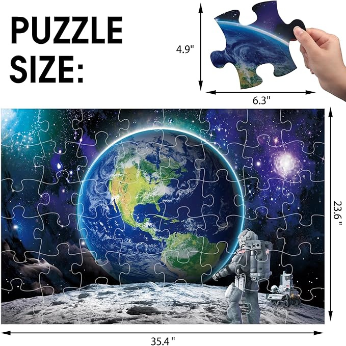 Jumbo Floor Puzzle for Kids Ages 4-8,Space Earth Jigsaw Puzzles,48 Piece Astronaut Large Puzzles for Toddler Ages 3-5,Preschool Learning Planets Earth Toys Christmas Birthday Gift for Boys Girls