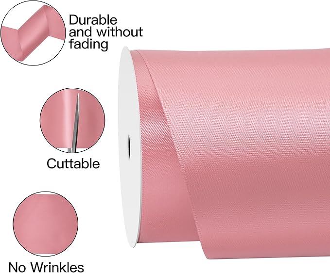Pink Satin Ribbon 4 Inch X 15 Yards Solid Color Double Faced Ribbons Perfect for Crafts Wedding Decor Bow Making Arts Sewing and More