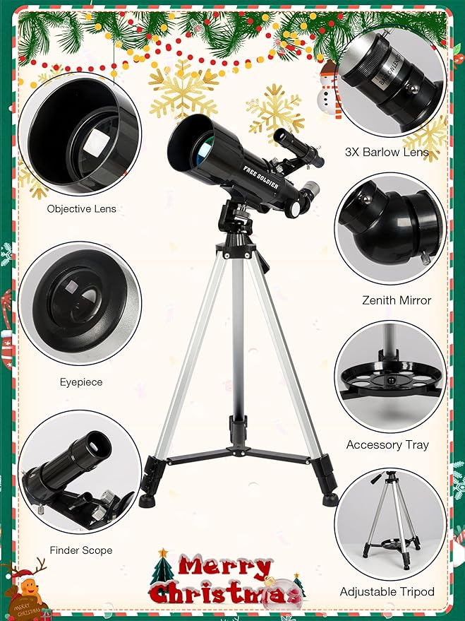 Telescope for Adults Astronomy, 70mm Aperture 400mm Focal Length Portable Astronomical Telescope for Beginners Age Over 8 Years Old with Wireless Remote Carry Bag Tripod, Black