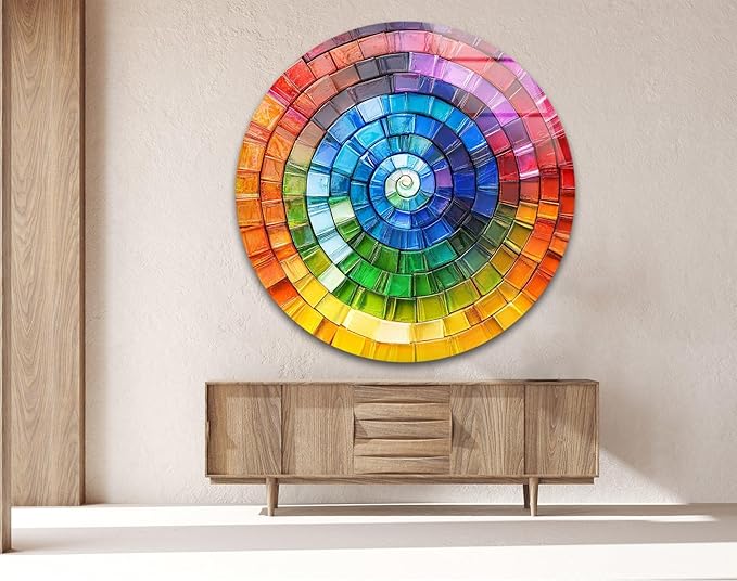 My Photostation.com 31.5''(80cm) Diameter Radiant Spiral Spectrum Round Glass Wall Art Tempered Glass Printing Wall Decor Large Wall Art Wall Hangings