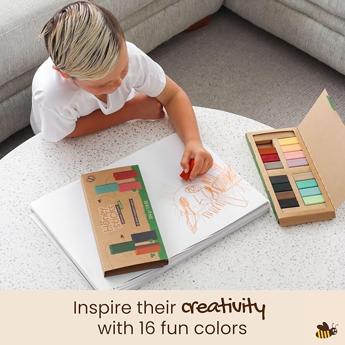 Honeysticks Block Crayons (16 Pack), Non-Toxic, Long-Lasting Jumbo Crayons for Kids, Toddlers, Made from Pure Beeswax and Food-Grade Colors, Ideal for Preschool Art Supplies
