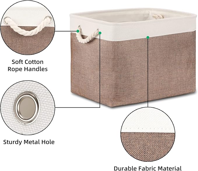 Bidtakay Large Storage Baskets with Handles for Organizing 16" x 11.8" x 11.8" Rustic Shelf Baskets [2-Pack] Foldable Clothes Baskets Fabric Collapsible Bins for Closet (White&Earthy Brown)