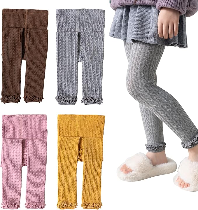 Girls Leggings for Little Girls, 2 Pack Toddler Girl Pants Leggings for Baby Tights Knitted Multi-Colors 2-9 Years