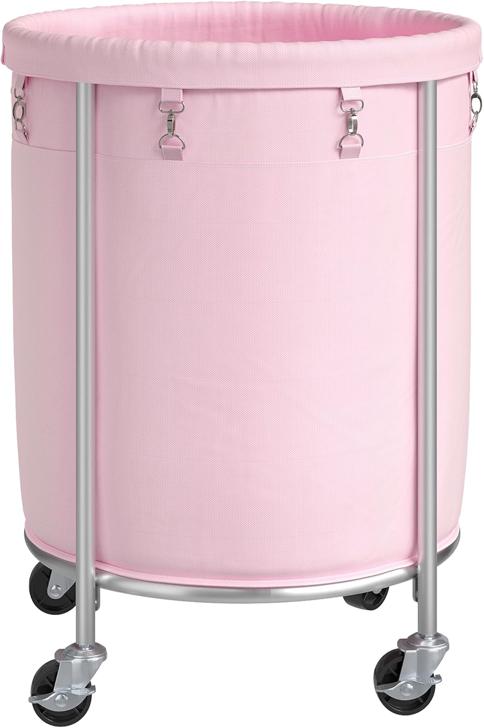 ELYKEN Laundry Basket with Wheels, 170L Rolling Laundry Hamper with Removable Bag and Steel Frame, Round Laundry Cart with 4 Casters and 2 Brakes, Ideal for Bedroom, Bathroom, Laundry Room, Pink