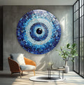 My Photostation.com 24''(60cm) Diameter Blue Mosaic Evil Eye Round Glass Wall Art Tempered Glass Printing Wall Decor Large Wall Art Wall Hangings