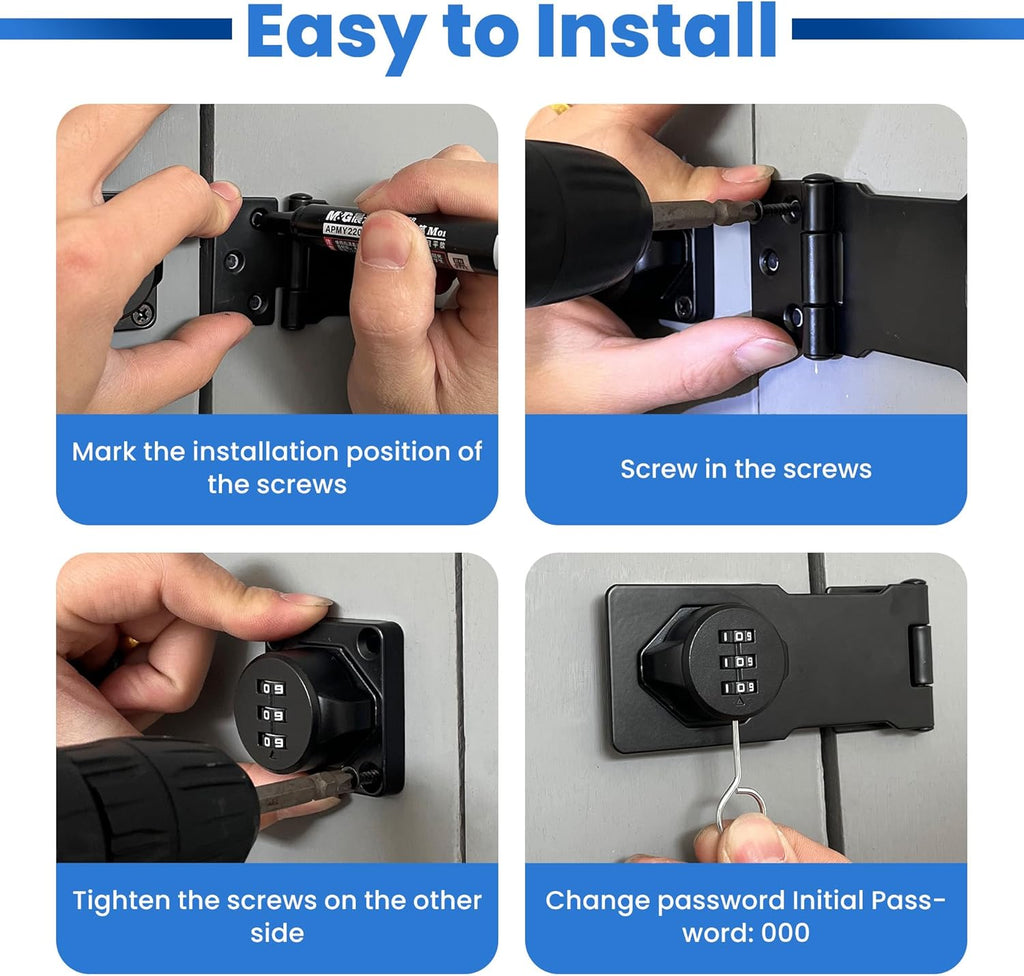 Keyless Cabinet Lock with Combination Code - 3-Digit Password Hasp Latch Lock for Drawers, Bifold Closet Door and Double Sided Door (Black, 4.5 Inch, 2 Pack)