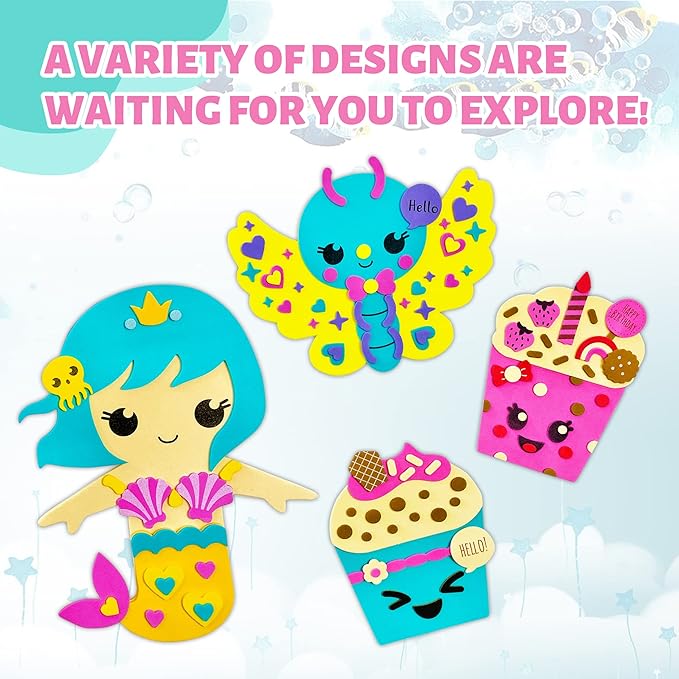 VKPI 4 Pieces EVA Foam Art Crafts Gift Kit, Creative Make Your Own Cupcakes, Cartoon Foam Paper Craft Projects for Kids Ages 4+ Toddler, Preschool Learning Toy for Birthday Party Favor Supplies