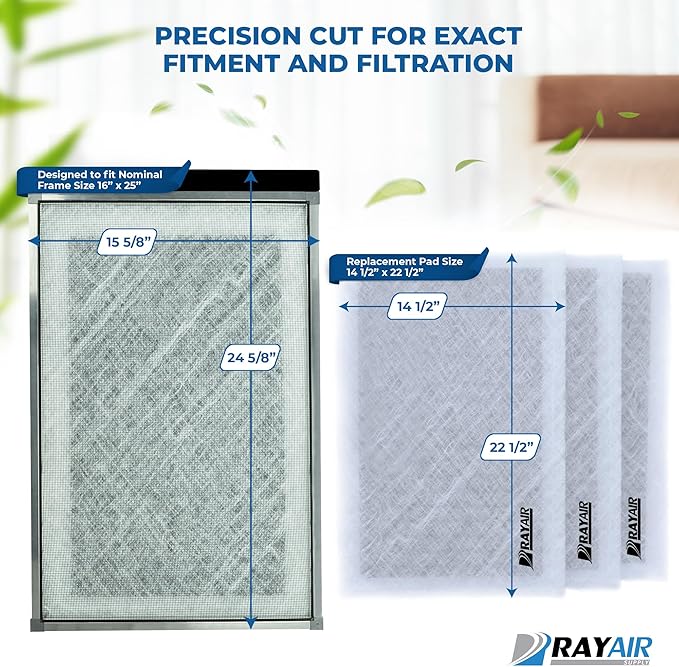 RAYAIR SUPPLY 16x25 Replacement Filter Pads Compatible with Air Ranger Air Cleaner 16X25 (3 Pack) White