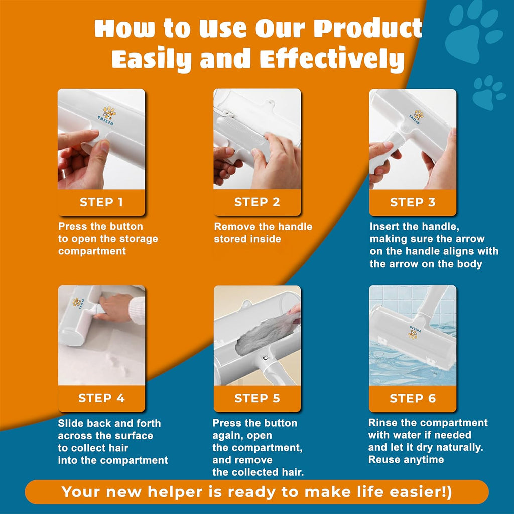 Pet Hair Remover and Reusable Lint Roller – Durable Cat and Dog Hair Remover for Furniture, Couch, Carpet, Clothing, Car Seat & Bedding – Portable Multi-Surface Fur Removal Tool(White)