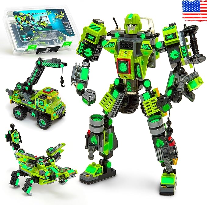 JITTERYGIT Mech Buildable Robot Glow in The Dark STEM Action Figure Toy Set, Cool Space Super Hero Christmas Birthday Gift, Xmas 3 in 1 Present DIY for Boys, Girls, Teen 6 7 8 9 10 Year Olds