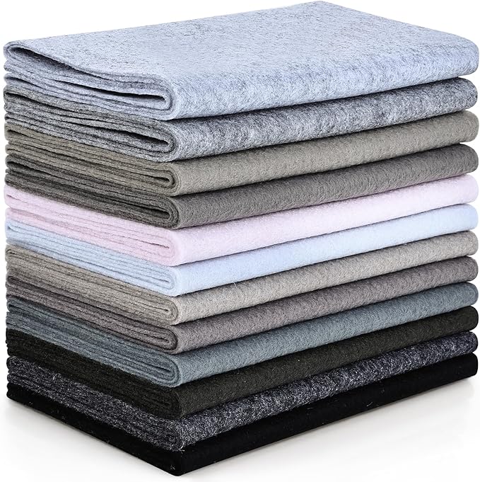 12 Rolls 8"x35"(20.5x90cm) 1.4mm Thick Soft Felt Fabric Sheet 12 Assorted White Grey Series Colors Felt Pack for DIY Craft Sewing Squares Nonwoven Patchwork