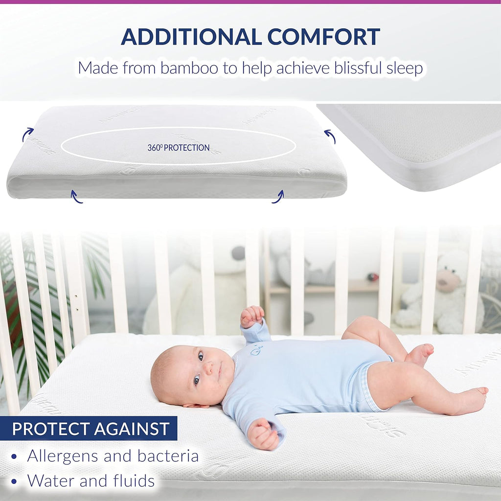 Bamboo Crib Mattress Protector by Slumberfy, Waterproof and Hypoallergenic Mattress Protector for Babies and Toddlers, Made of Bamboo Material, Mom's Choice Award Winner-29x52x6 inches