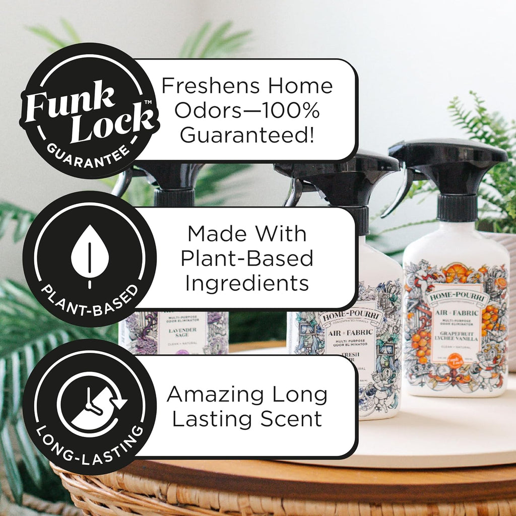 Home-Pourri Air + Fabric Multi-Purpose Odor Freshener Spray, 11 Fl Oz, Up to 570 Uses, Fresh Air Scent, Room Deodorizer with Essential Oils, for Carpets, Couches, Bedding & Curtains