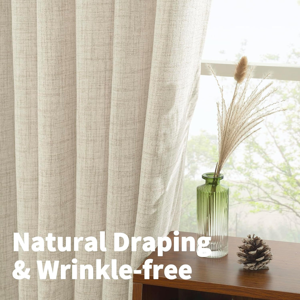 YoungsTex Linen Curtains 54 Inch Length for Kitchen, Light Filtering Semi Sheer Small Window Drapes Rod Pocket Back Tab for Living Room Cafe Farmhouse, Linen, 2 Panels, 42 X 54 Inch