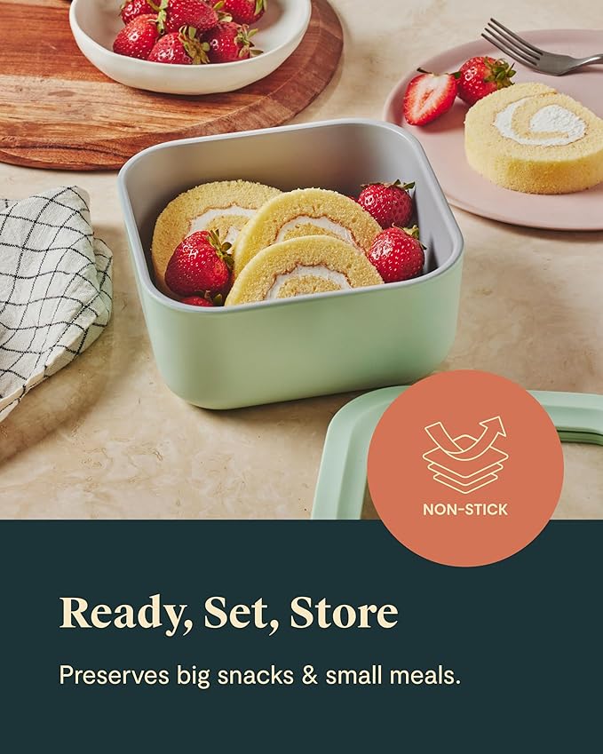 Caraway Glass Food Storage - 4.4 Cup Ceramic Coated Food Container - Non Toxic, Non Stick Lunch Box with Glass Lids. Dishwasher, Oven, & Microwave Safe - Navy
