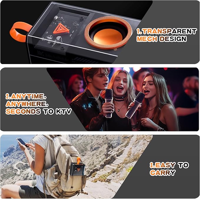 Karaoke Machine for Kids & Adults, Portable Bluetooth Mini Karaoke Speaker with 2 Wireless Microphone and Lights, Birthday Gifts for Girls & Boys, Toys for Girls, Family Home Party (Black)