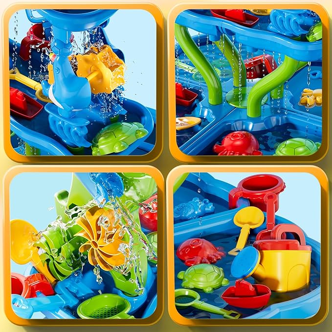 4 -Tier Kids Water Play Table for Kids Toddlers 3-5 4-8, Sand and Water Table with Rich Activity Set, Water and Sand Sensory Activity Play Table Summer Beach Outdoor Indoor Toys for 3 4 5 6 7 8