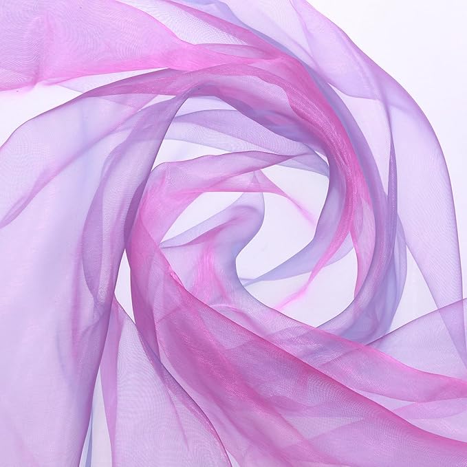 MECCANIXITY Iridescent Sheer Organza Fabric, 2 Yards x 59 Inches Solid Holographic Shiny Fabric Organza Cloth for Wedding, Curtains, Costume, Photo Background, Gradient Rose Red Blue