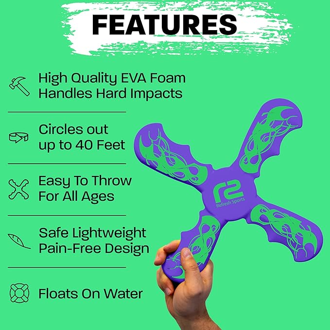 Pool Toys Foam Boomerang - Fun Stocking Stuffer Gifts for Girls & Boys All Ages - Easy to Use & Soft and Safe - Beach Games & Summer Fun - Outdoor Toys For Kids Ages 6 7 8 9 10 11 12 + Year Old