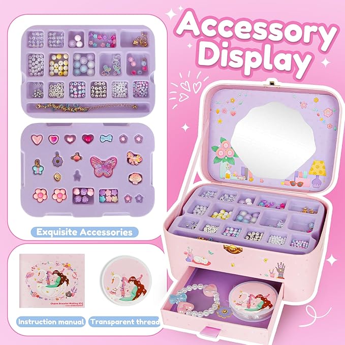 ROOCHKD Charm Bracelet Making Kit Girls Toys, DIY Jewelry Making Crafts and Decorations, Art Supplies Class Activity for Kids Birthday Exchange Christmas Gifts Party Favors