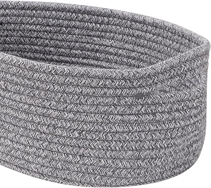Baskets to Store Organize Household Items/Cute Basket&Bin for Shelf Storage Woven Rope Basket for Living Room, Bedroom,Play room/13x8.66x5.11’’ Cotton Rope,Durable&Stylish,Oval 3 Packs Gray