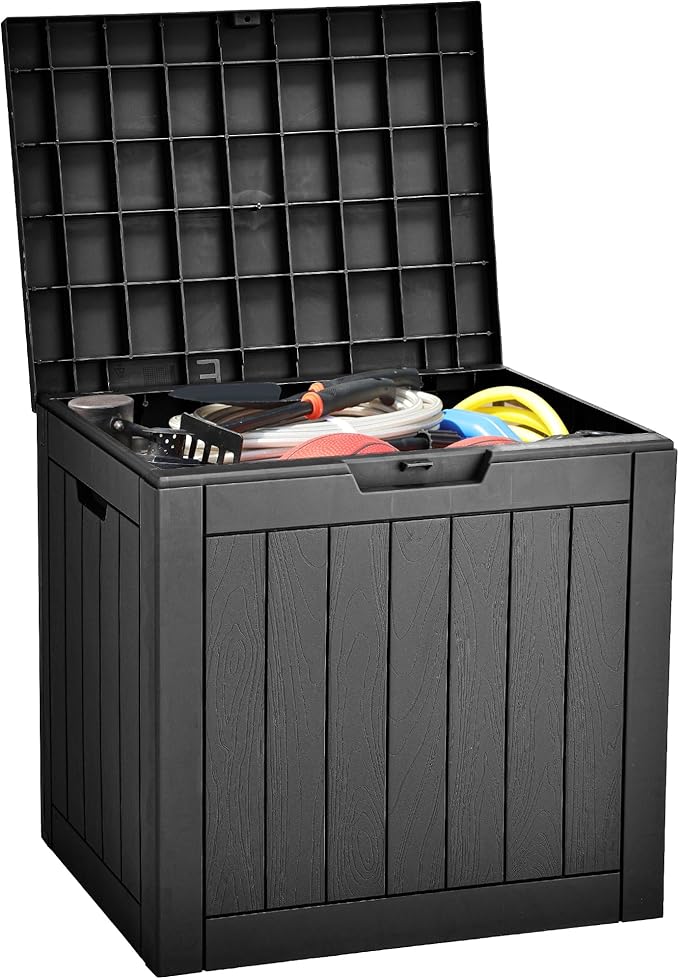 YITAHOME 31 Gallon Outdoor Storage Deck Box, Waterproof Resin Package Delivery and Storage Box with Lockable Lid for Patio Furniture Cushions, Pool Accessories, Garden Tools, Black