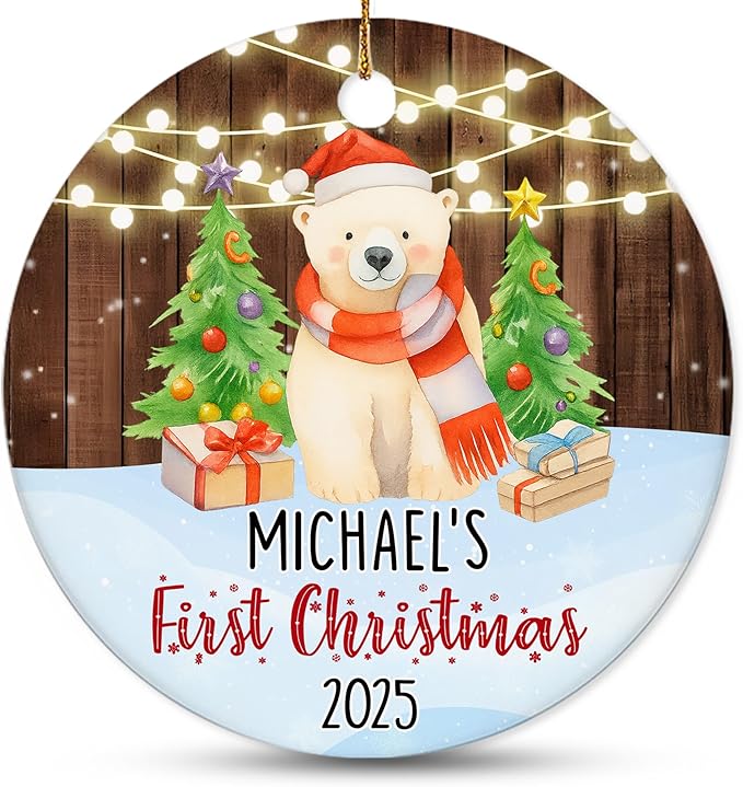 Personalized Baby’s First Christmas Ornament 2025 - Custom Newborn Keepsake - Sweet Gift for New Parents Mom Dad - Bear Themed Babies Ornament - Sweet Gift for Family Welcoming New Baby