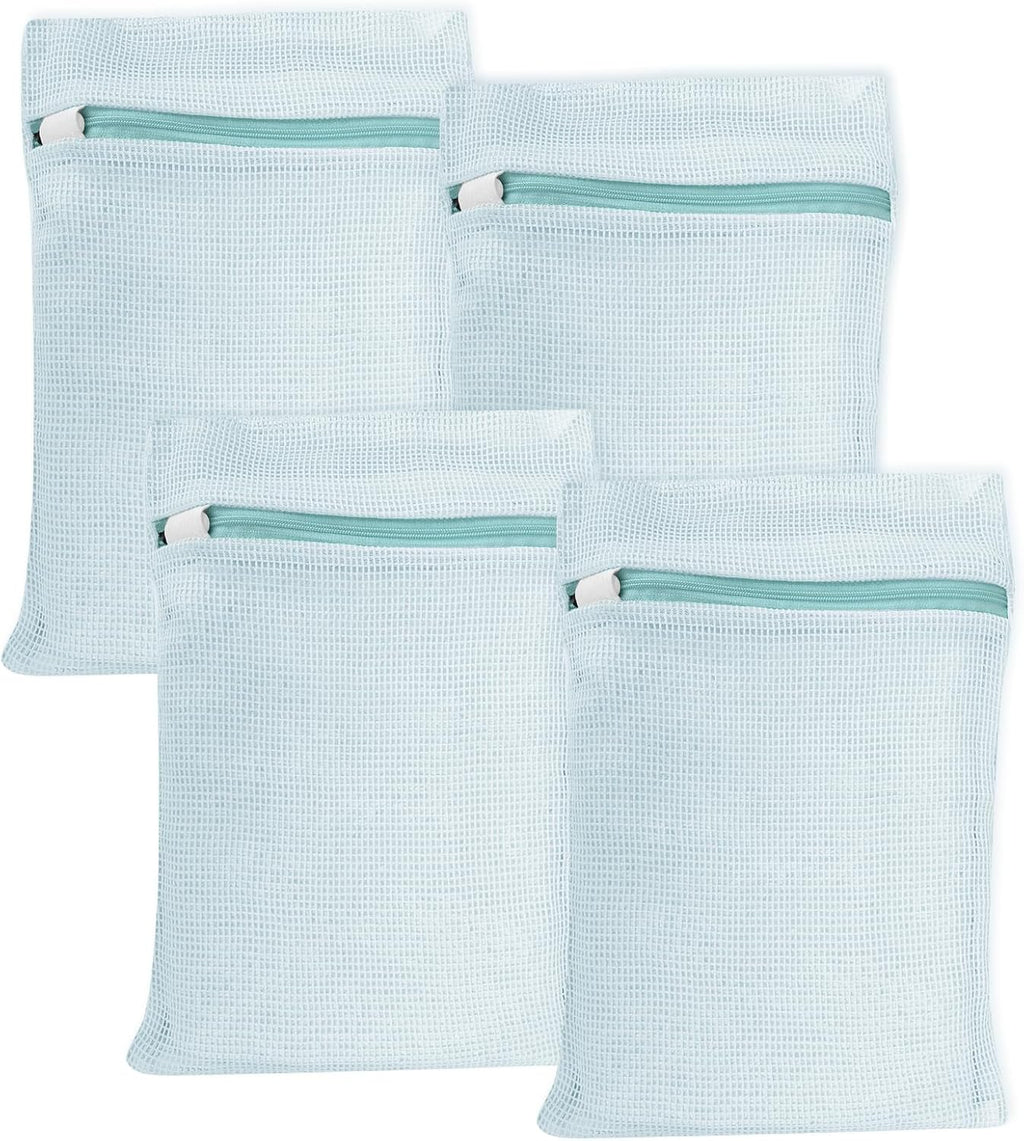 4 Piece Blue Small, Durable Organic Cotton Mesh Laundry Bag with Strong Zipper and Breathable Mesh, Delicate Laundry Bag for Underwear, Clothes, Pants and Socks