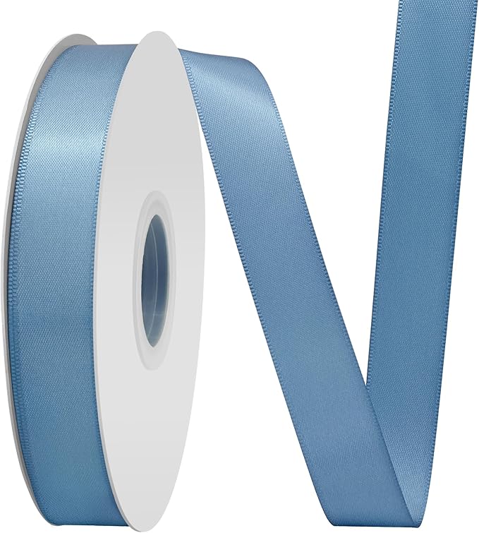 Dusty Blue Satin Ribbon 3/4" X 50 Yards Solid Color Double Faced Ribbons Perfect for Crafts Wedding Decor Bow Making Arts Sewing and More
