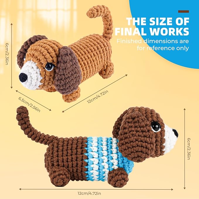 MOREJMTT Crochet Kit for Beginners, Learn to Crochet, Include Easy Knitting Soft Yarn, Step-by-Step Video Tutorial, Hook, Holiday Birthday Gift for Adults and Kids(Sausage Dog)