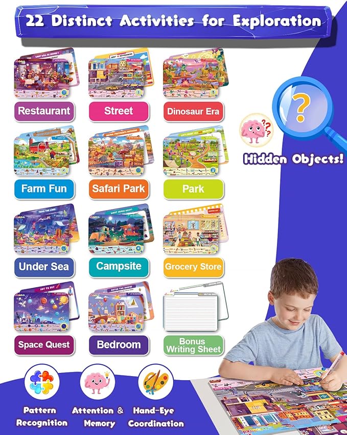 Search and Find: 22 Preschool Learning Activities for Kids 3-8 | Travel Games for Car and Airplane | Toddler Learning Toys | Board Games and Activitys Book for Kids | Back to School Gifts