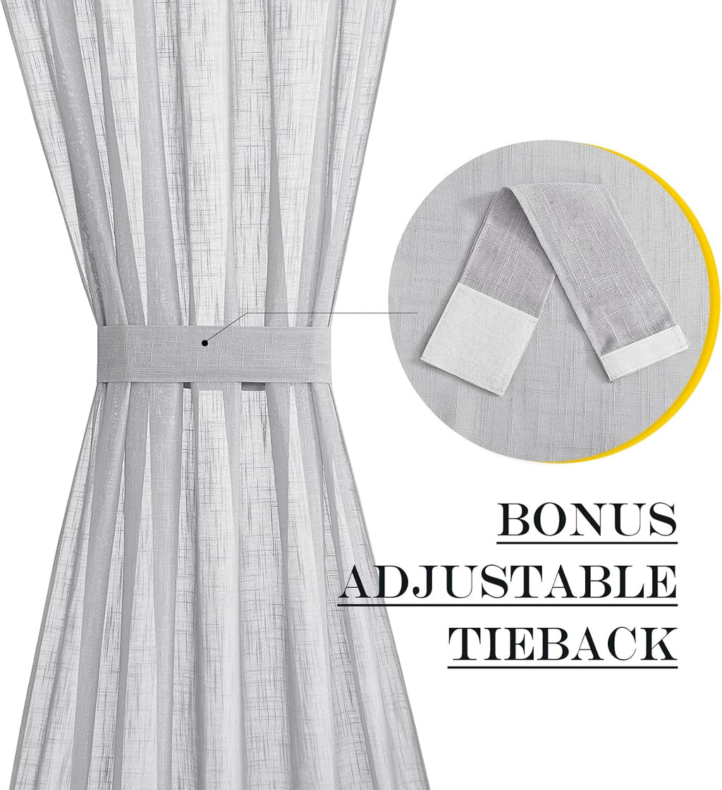 NICETOWN Light Grey Sidelight Curtains for Front Door, Privacy Semi Sheer Window Curtains, Rod Pocket Light Filtering French Door Shades with Tieback for Bedroom, (1 Panel, 26W x 72L)