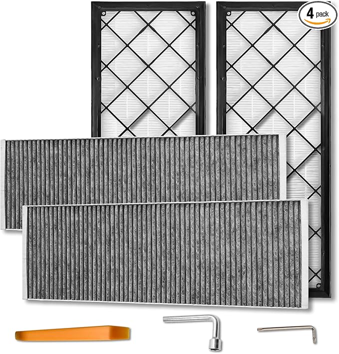 (4 Pack) HEPA Carbon Air Filter Kit Compatible with Tesla Model Y, Carbin Air Conditional Replacement with External Intake Activated Carbon 2020-2024/2025/2026 Juniper Accessories