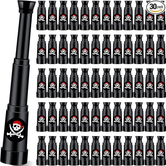 30 Pcs Halloween Pirate Telescope Bulk Pirate Party Favors Mini Plastic Monocular Telescope Toddler Spyglass Toy for Treasure Pretend Cosplay Birthday Party Black 2.6" to 5.5"