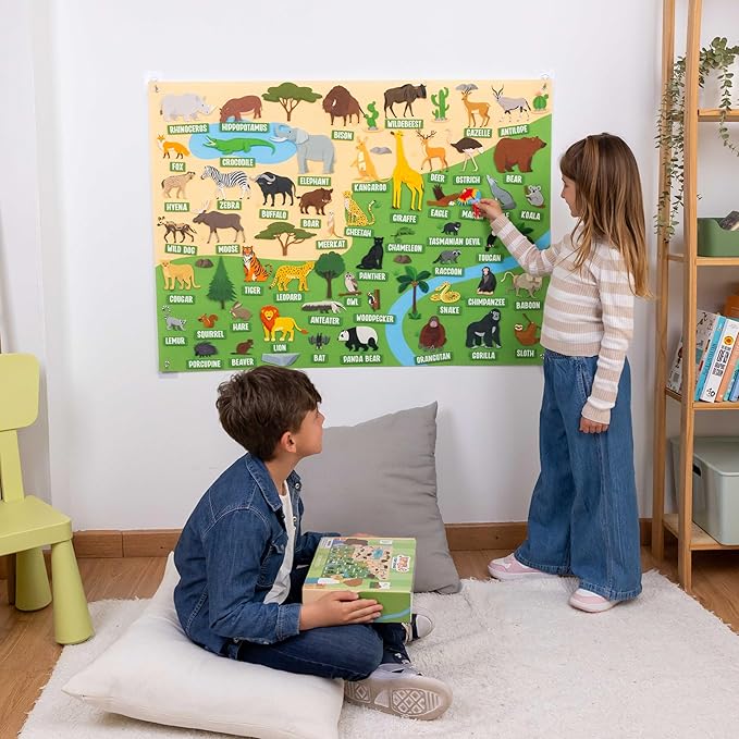 BONNYCO Felt Board for Toddlers with 116 Jungle Animals Figures. Montessori and Sensory Toys, Birthday Gifts for Kids 3-8 Years Old. Educational Games Learning Activities Christmas
