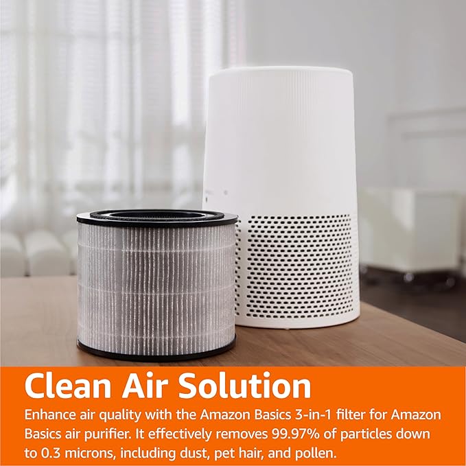 Amazon Basics Air Purifier Replacement 3-In-1 Filter for Amazon Basics Air Purifier B0CL993435 (NOT for other models), Covers Up to 1067 Sq Ft, 1 Pack