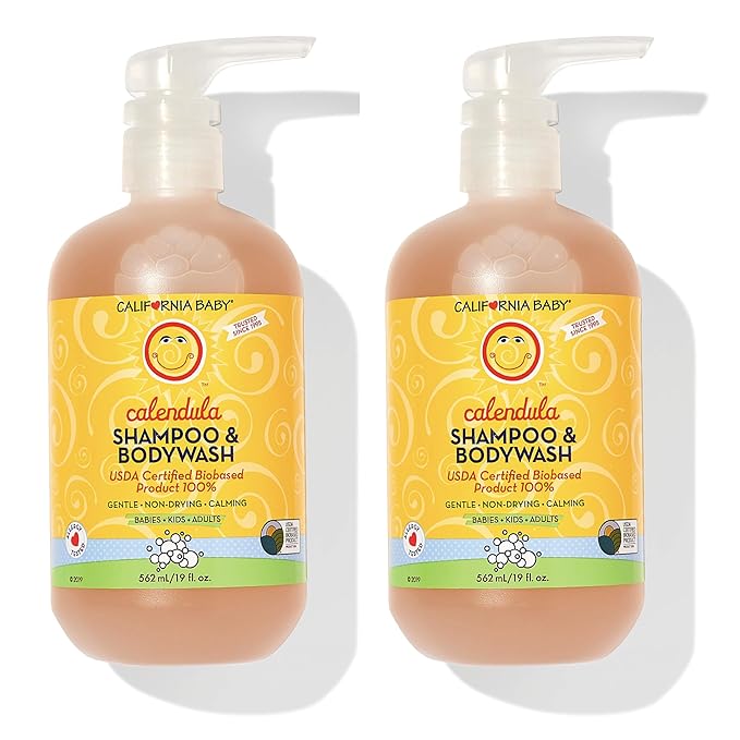 California Baby Calendula Shampoo and Body Wash | 100% Plant-Based | Allergy Friendly | Soothing Baby Soap and Toddler Shampoo for Dry, Sensitive Skin | 19 oz. (2-pack)