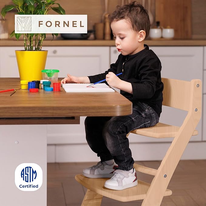 FORNEL Scandinavian Wooden High Chair | The Adjustable Grow-with-Me Chair, A Smart Alternative to Stokke | Perfect for Modern, Minimalist Kitchens (Natural & White)